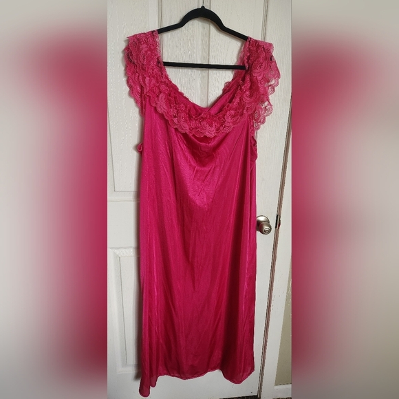 Vintage Pink Nightgown Maxi Off Shoulder Romantic XL To Plus Size - Picture 6 of 10